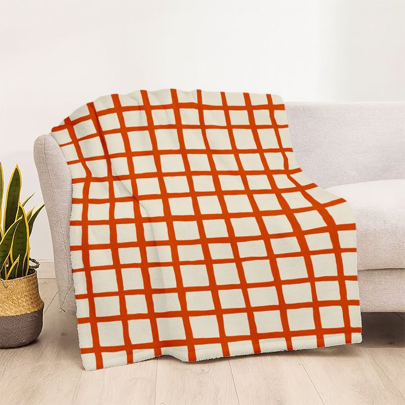 Flannel Blanket Orange White Checkered