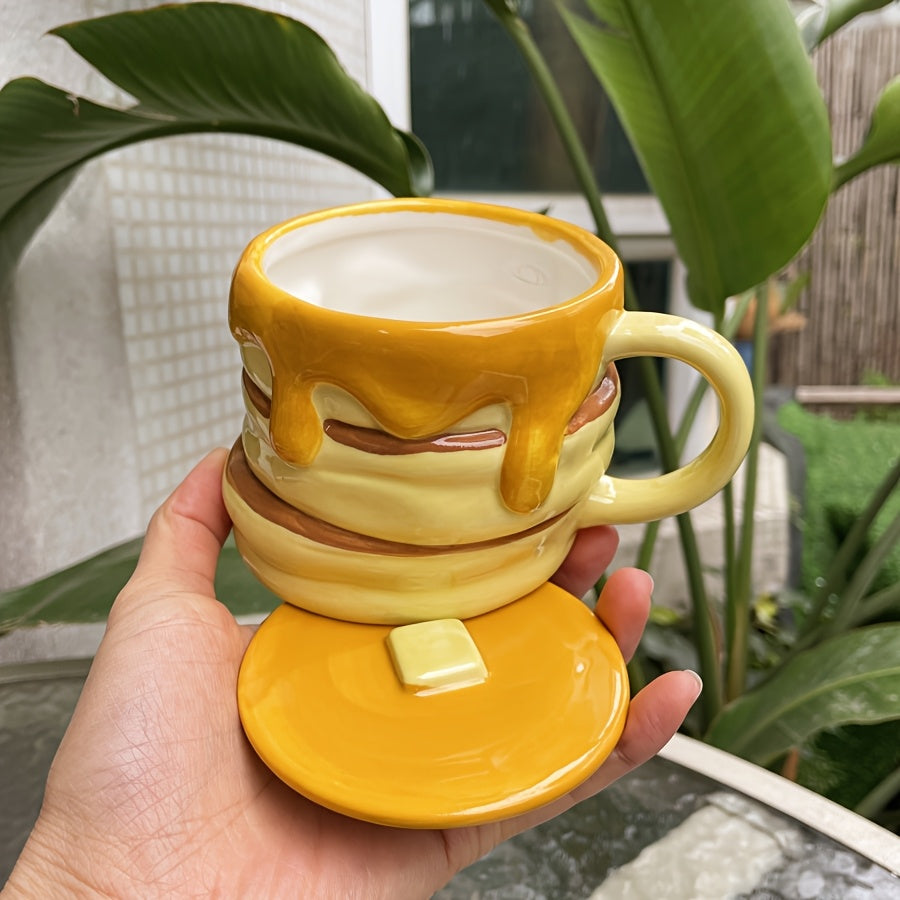 Pancake Ceramic Mug With Lid