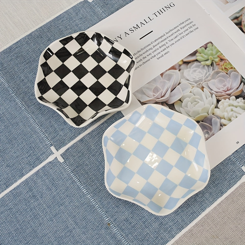 Checkered Ceramic Food Plate Dish