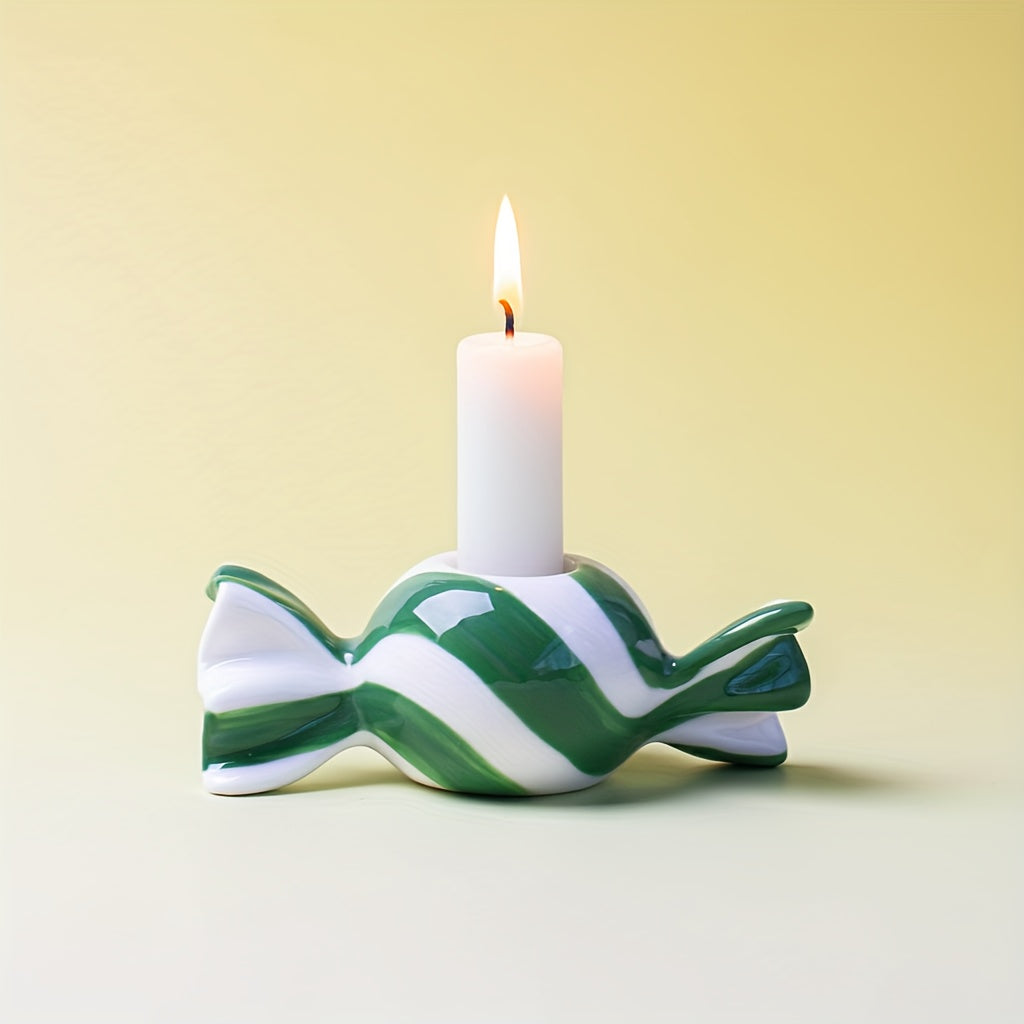 Hand Painted Candy Cane Candle Holder Decor