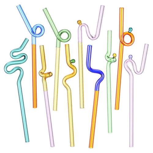 Wavy Glass Straws Set