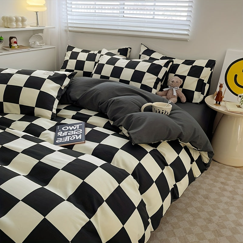 Black White Plaid Bedding Set (تلبيسات فقط بدون الحشوة)
