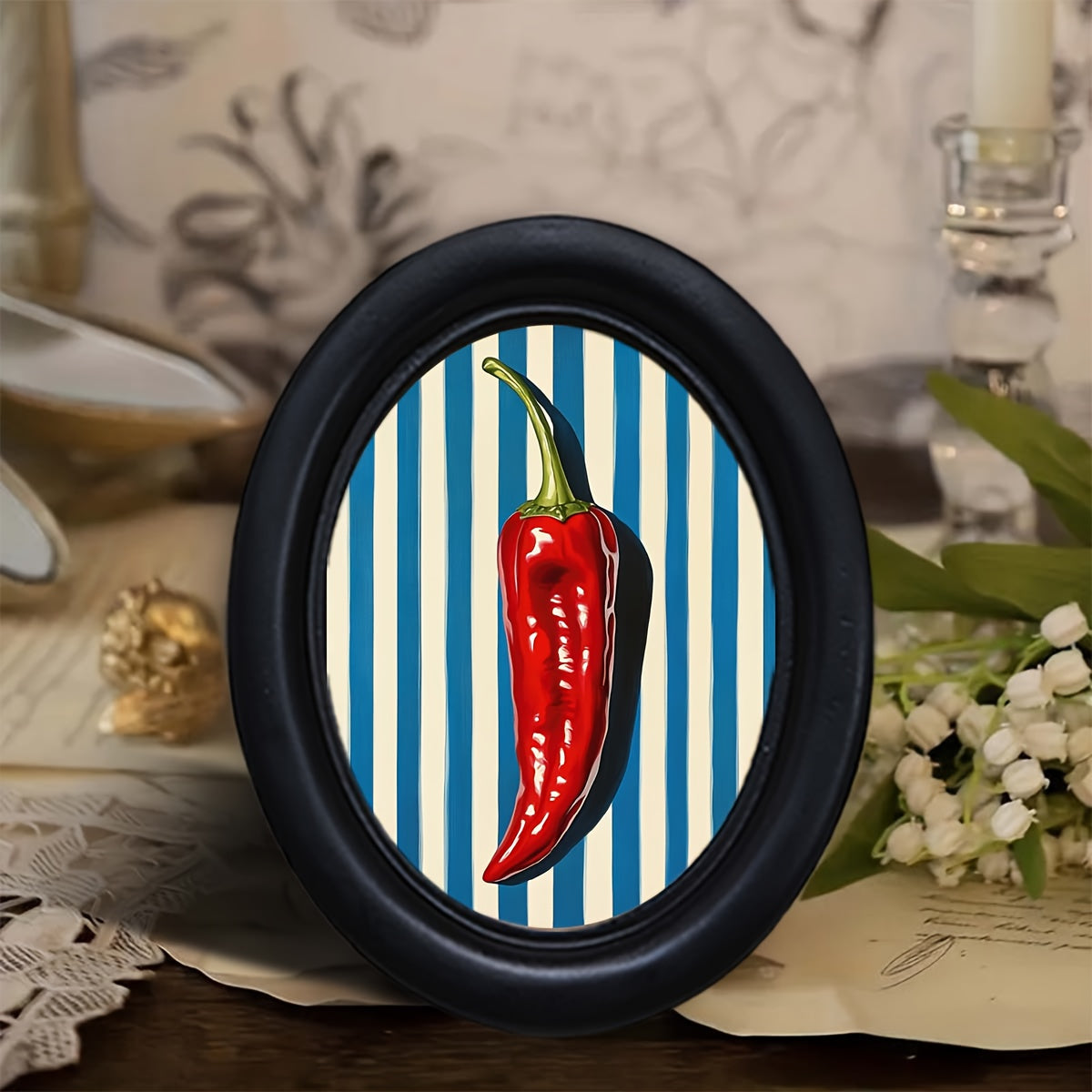 Red Pepper Retro Oval Photo Frame