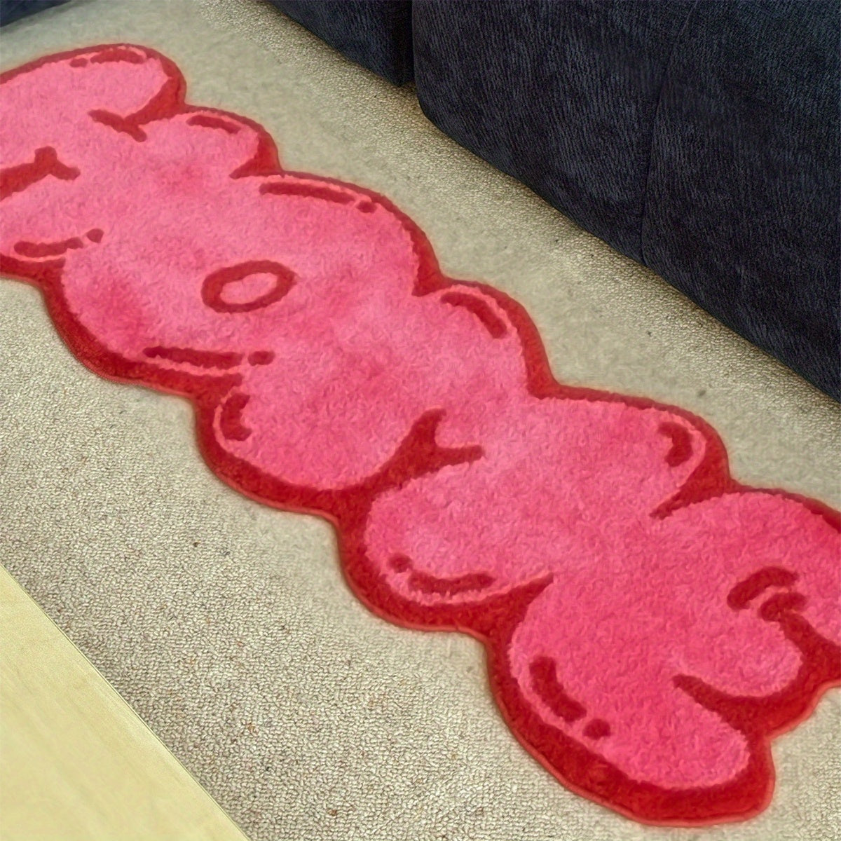 Red HOME Letter Rug Irregular Plush Mat