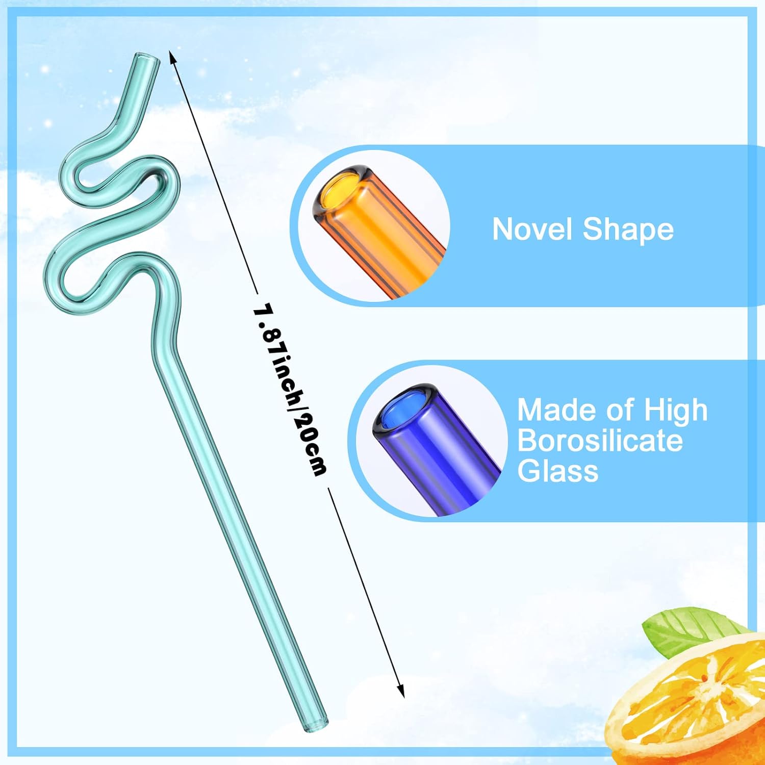 Wavy Glass Straws Set