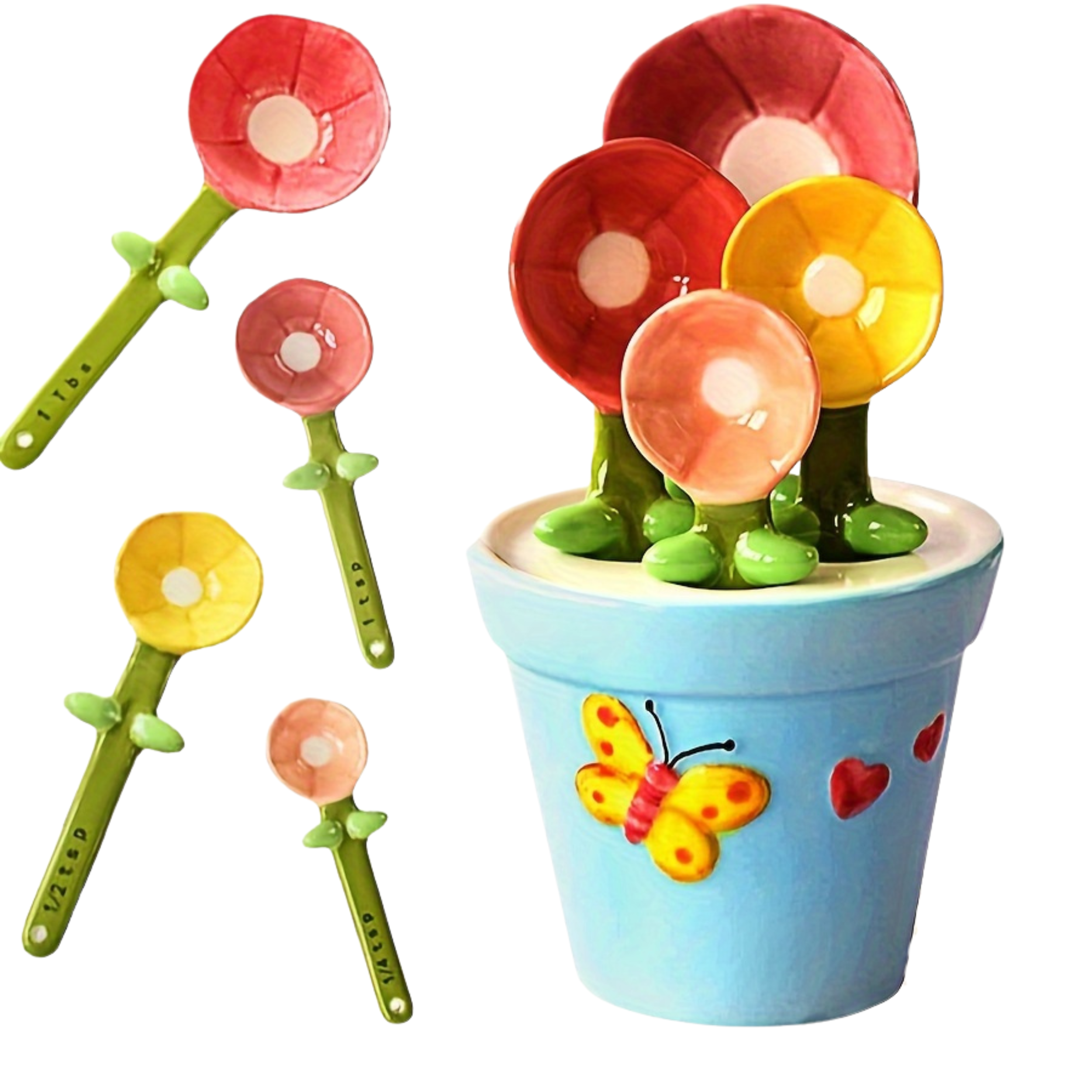 Flower Measuring Spoon Set Ceramic Holder